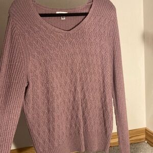 Croft & Barrow Purple and Pink Crew Neck Sweater with Cable Knit